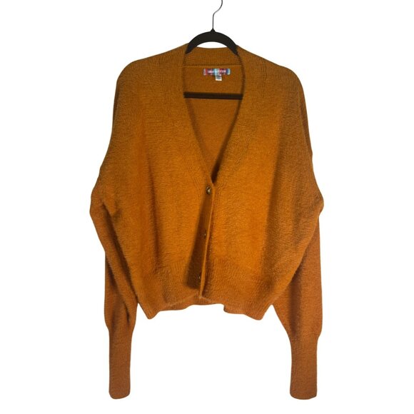 Urban Outfitters Cardigan Sweater Warm Fuzzy Orange Button Front Oversized - Picture 1 of 11
